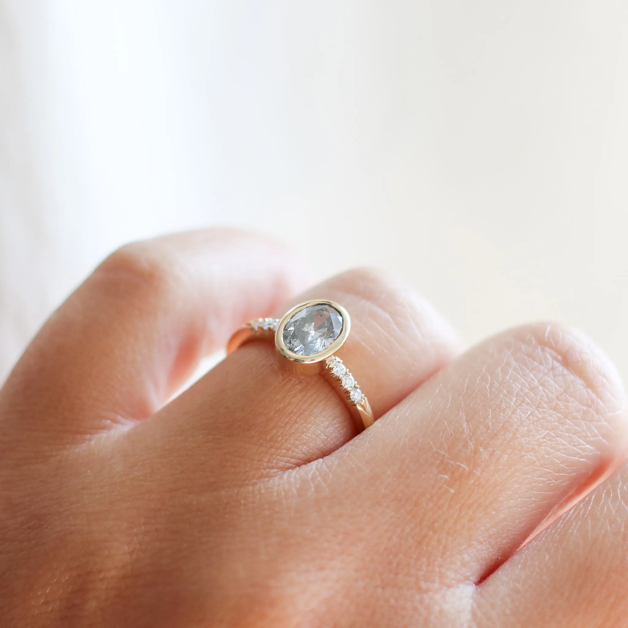 Oval Bezel Salt and Pepper Diamond Ring