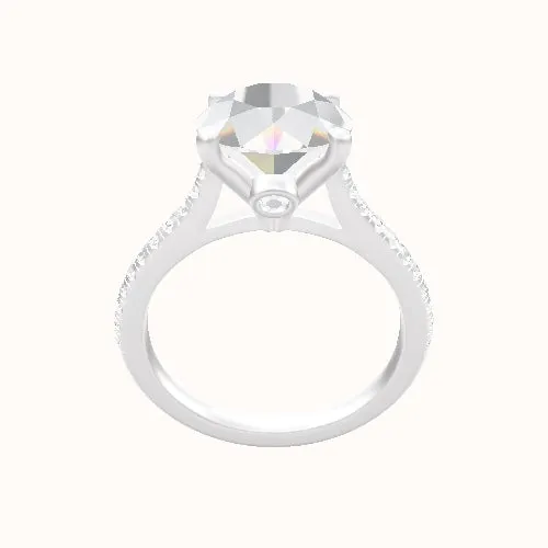 Pave Cathedral Engagement Ring With Accent Diamond Head