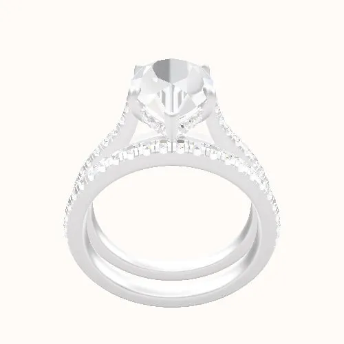 Pave Cathedral Engagement Ring With Low Set Pave  Hidden Halo Head and Matching Band