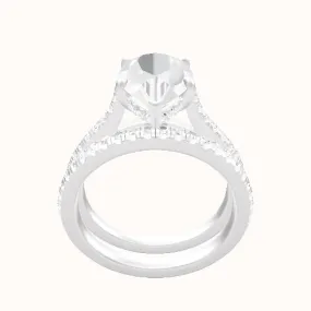 Pave Cathedral Engagement Ring With Low Set Pave  Hidden Halo Head and Matching Band