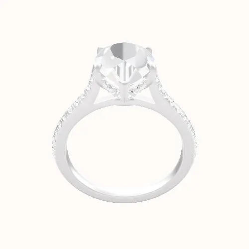 Pave Cathedral Engagement Ring With Low Set Pave  Hidden Halo Head