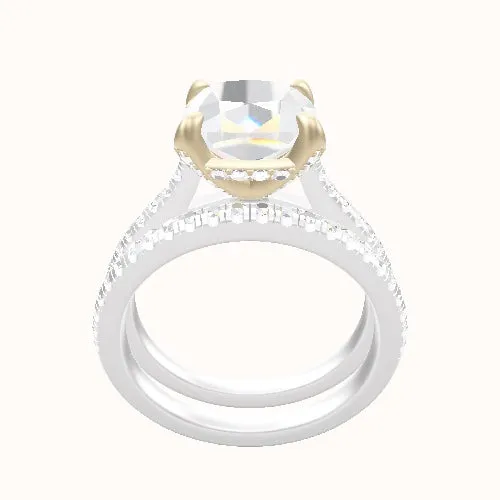 Pave Cathedral Engagement Ring With Pave Basket Head and Matching Band