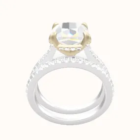 Pave Cathedral Engagement Ring With Pave Basket Head and Matching Band