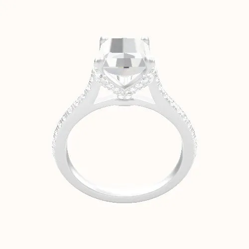 Pave Cathedral Engagement Ring With Pave Petal Four Prong Head