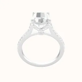 Pave Cathedral Engagement Ring With Pave Petal Four Prong Head