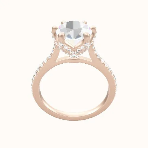 Pave Cathedral Engagement Ring With Pave Petal Six Prong Head