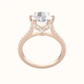 Pave Cathedral Engagement Ring With Pave Petal Six Prong Head