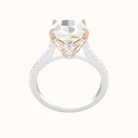 Pave Cathedral Engagement Ring With Pave Tulip Prongs w. Surprise Diamond Head