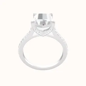 Pave Cathedral Engagement Ring With Pave V Prong Head