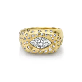 Pavé Diamond Oracle Ring with Angel Eye Diamond Center