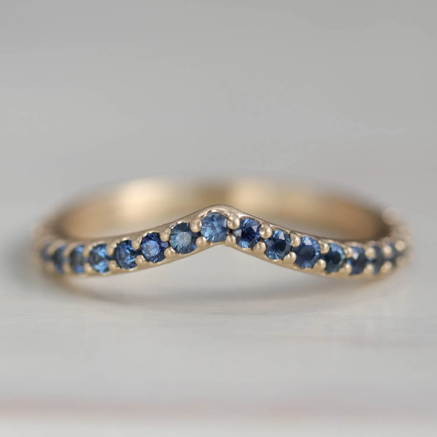 Pavé Low Dome V Contour Band with Australian Denim Blue Sapphires