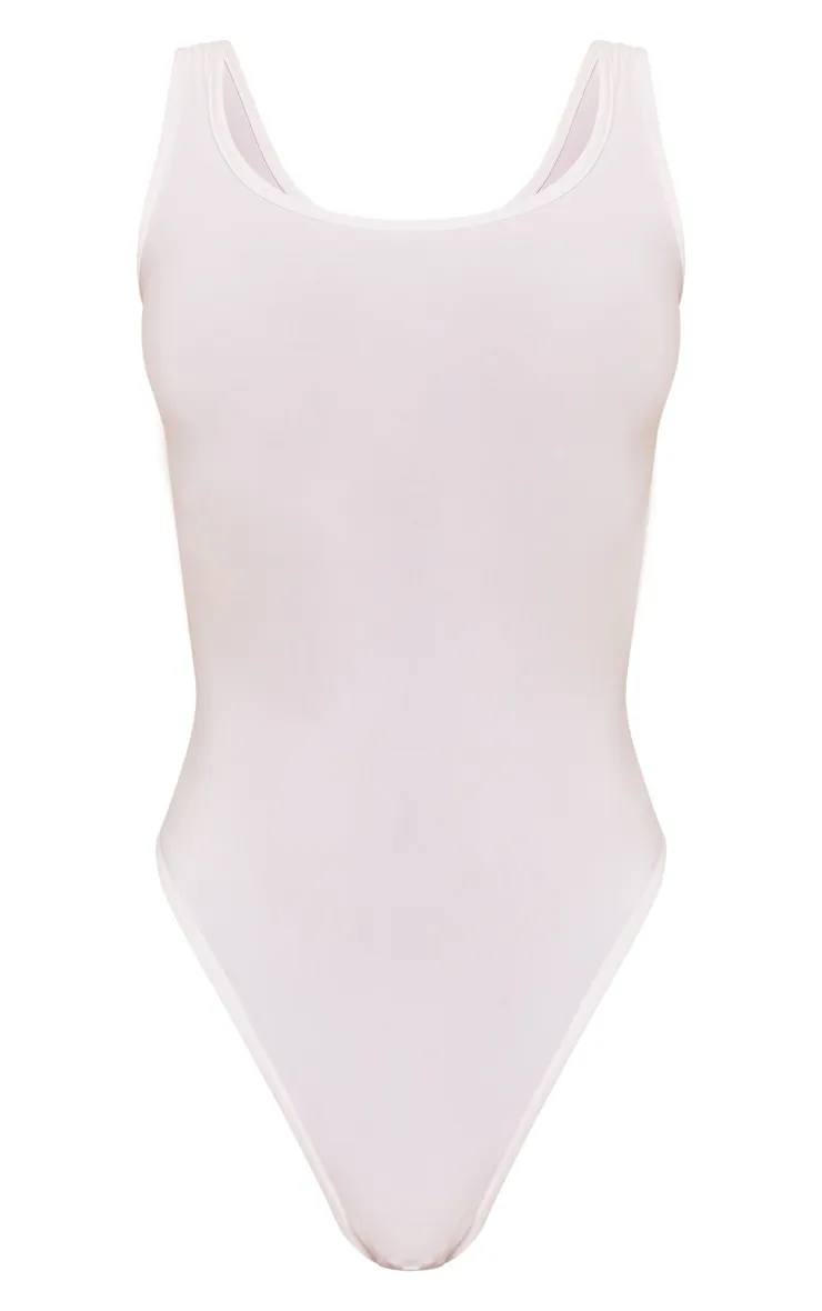 Petite White Slinky Square Neck Thong Bodysuit