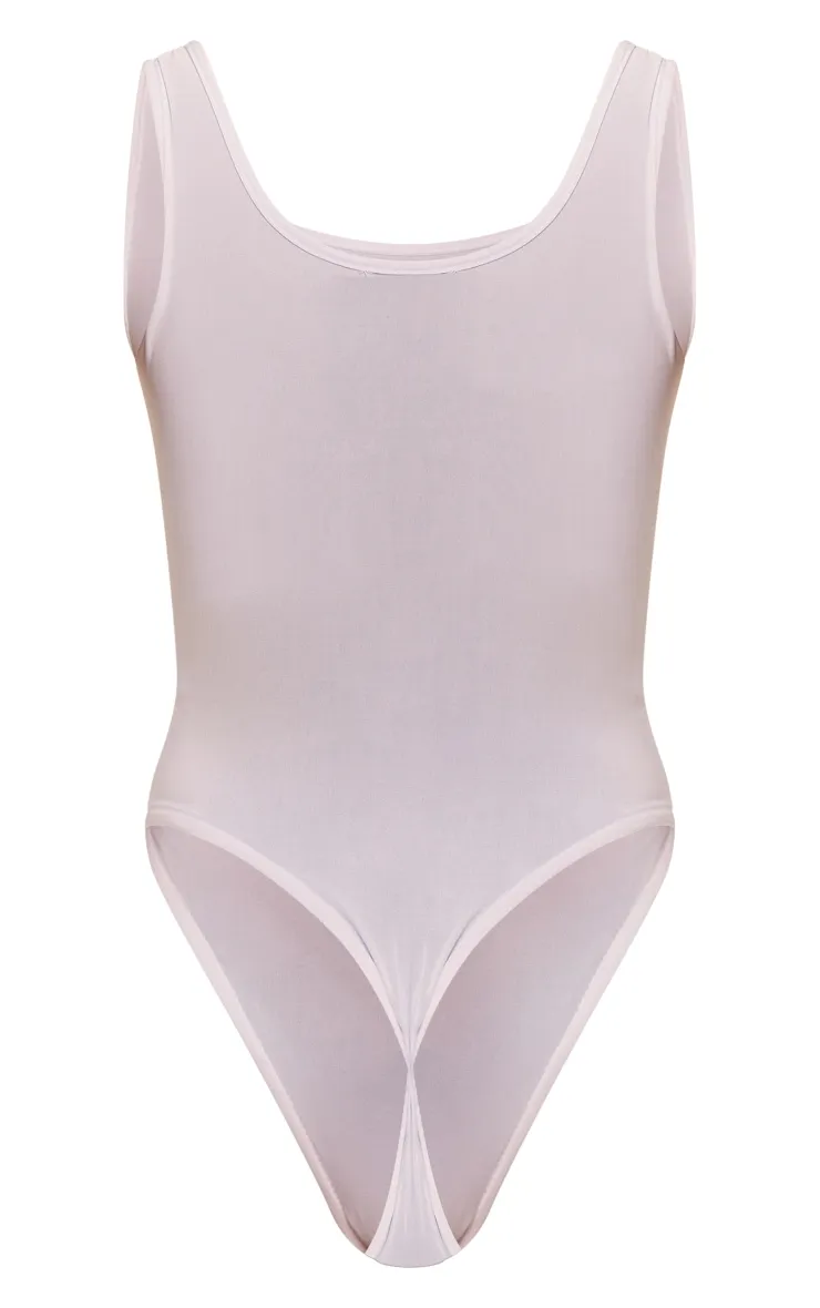 Petite White Slinky Square Neck Thong Bodysuit