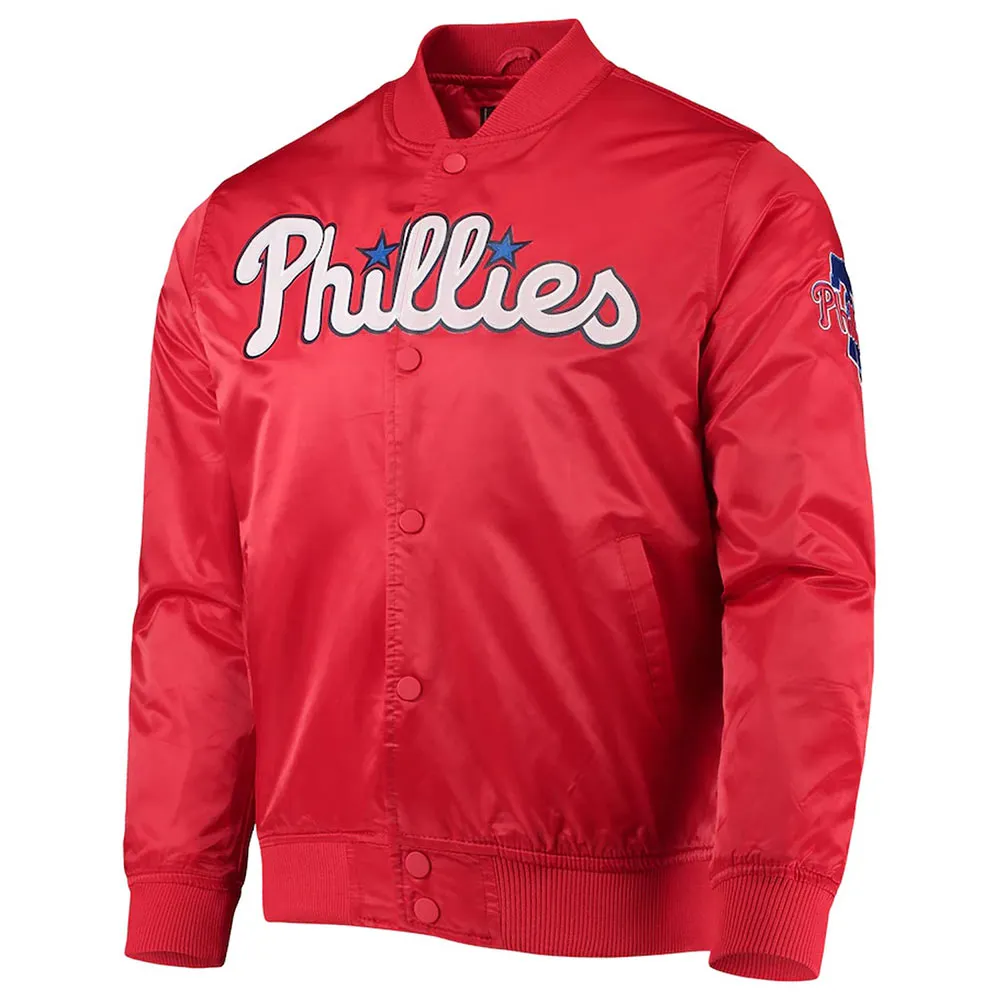 Philadelphia Phillies Wordmark Satin Red Full-Snap Jacket