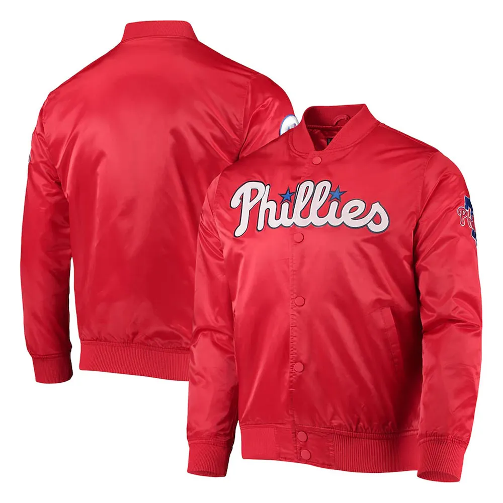 Philadelphia Phillies Wordmark Satin Red Full-Snap Jacket