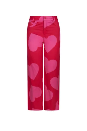 'PINKY RED HEARTS' CROPPED WIDE LEG PANT