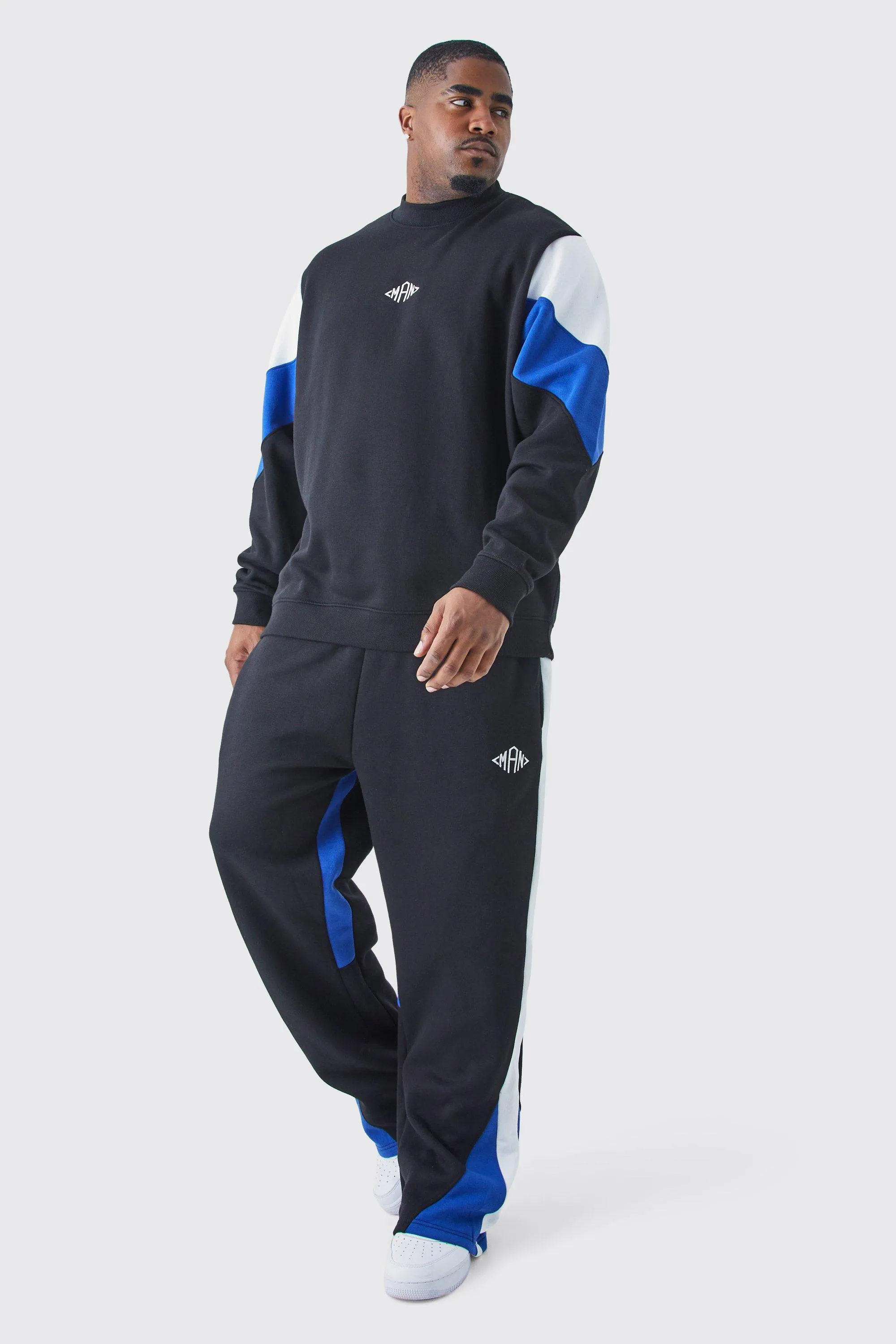 Plus Man Color Block Sweater Gusset Tracksuit