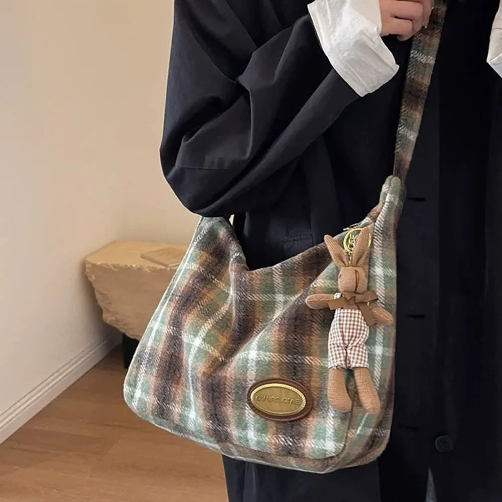 Preppy Style Plaid Shoulder Bag