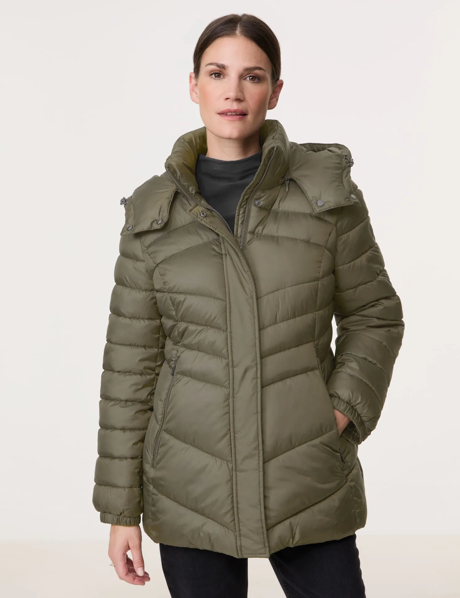 Quilted jacket with a detachable hood