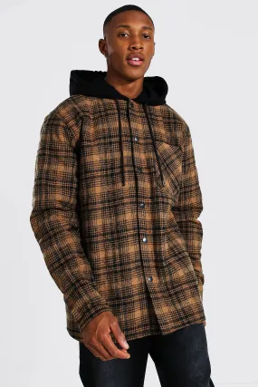 Quilted Utility Flannel Overshirt With Hood