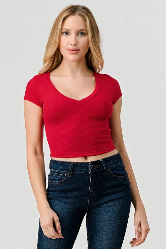 Rib V-Neck Crop Top