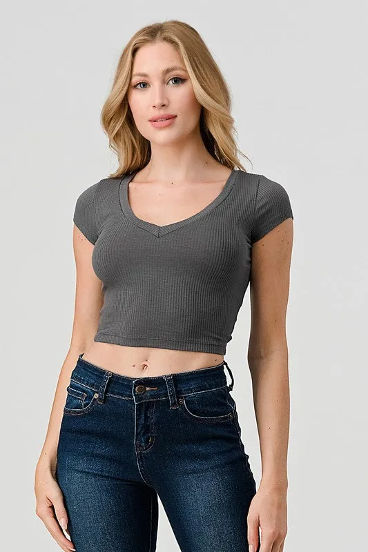 Rib V-Neck Crop Top