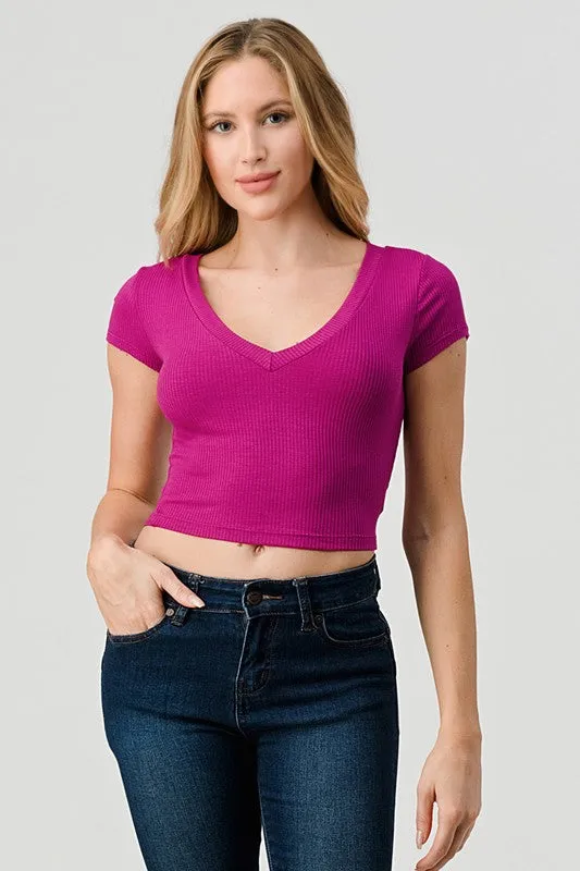 Rib V-Neck Crop Top