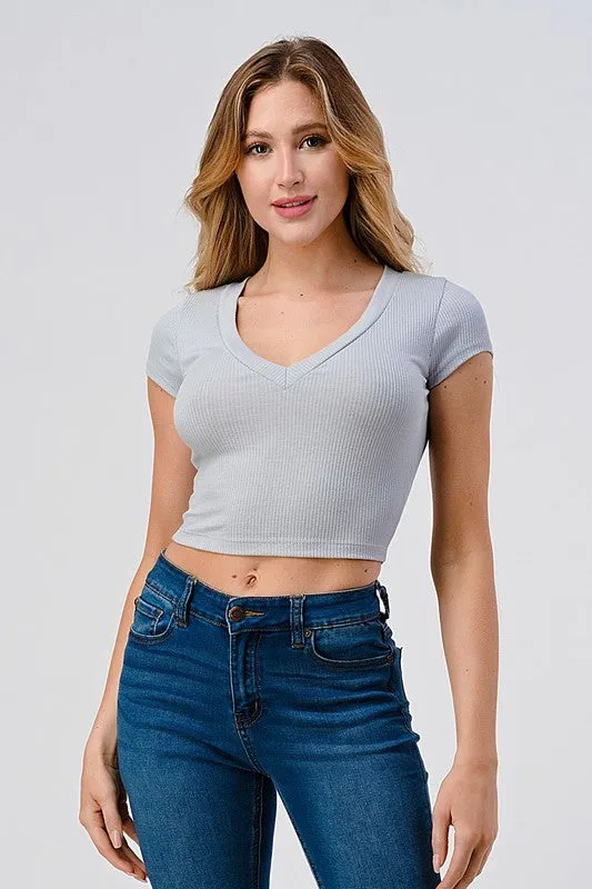 Rib V-Neck Crop Top