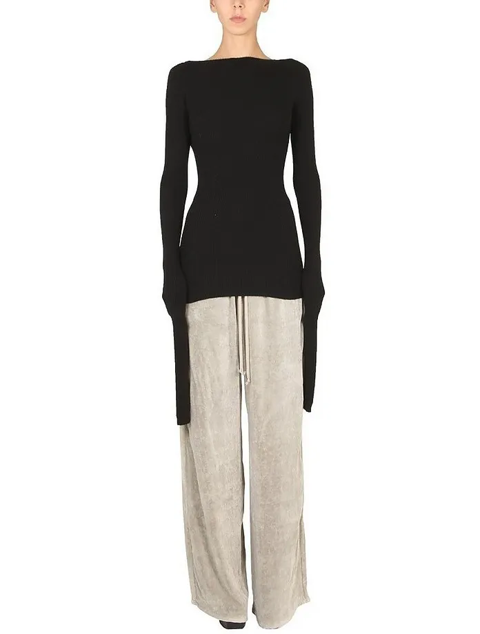 RICK OWENS  |Boat Neck Plain Super-long Sleeves V-neck & Crew neck