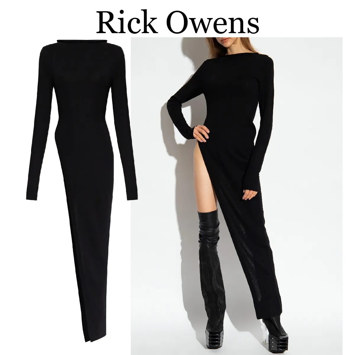 RICK OWENS  |Casual Style Wool Boat Neck Long Sleeves Plain Elegant Style