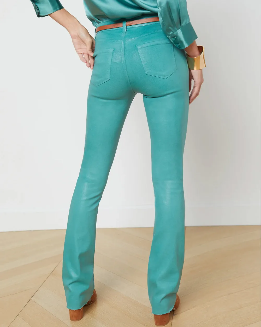 Ruth High Rise Straight Raw Hem Jean in Green Jasper