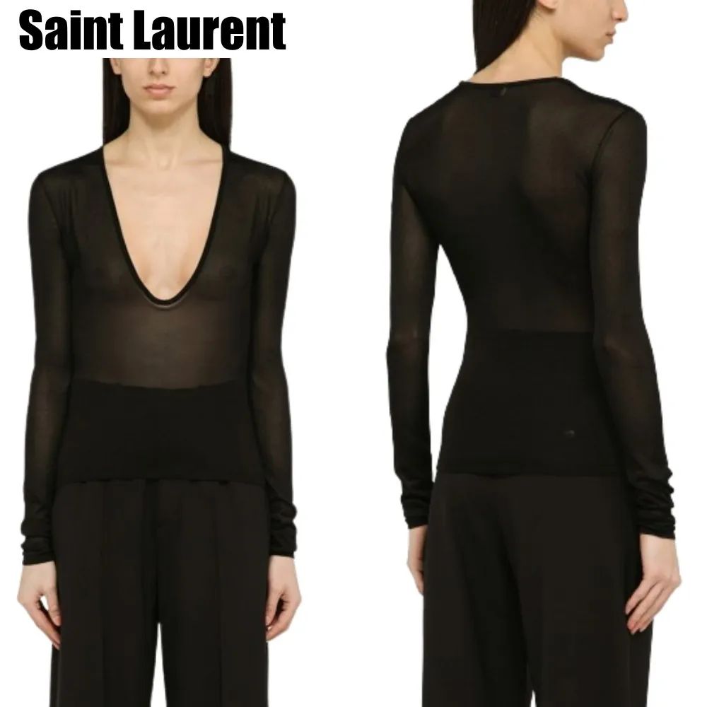 Saint Laurent  |U-Neck Long Sleeves Plain V-neck & Crew neck