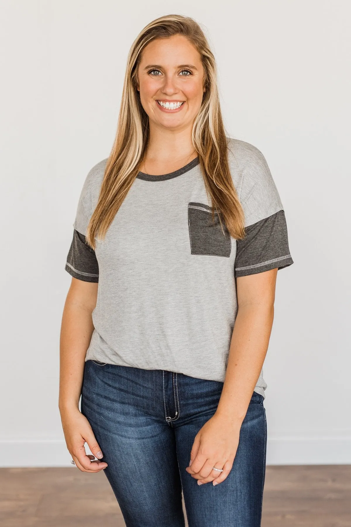 Sense Of Pride Pocket Top- Grey & Charcoal