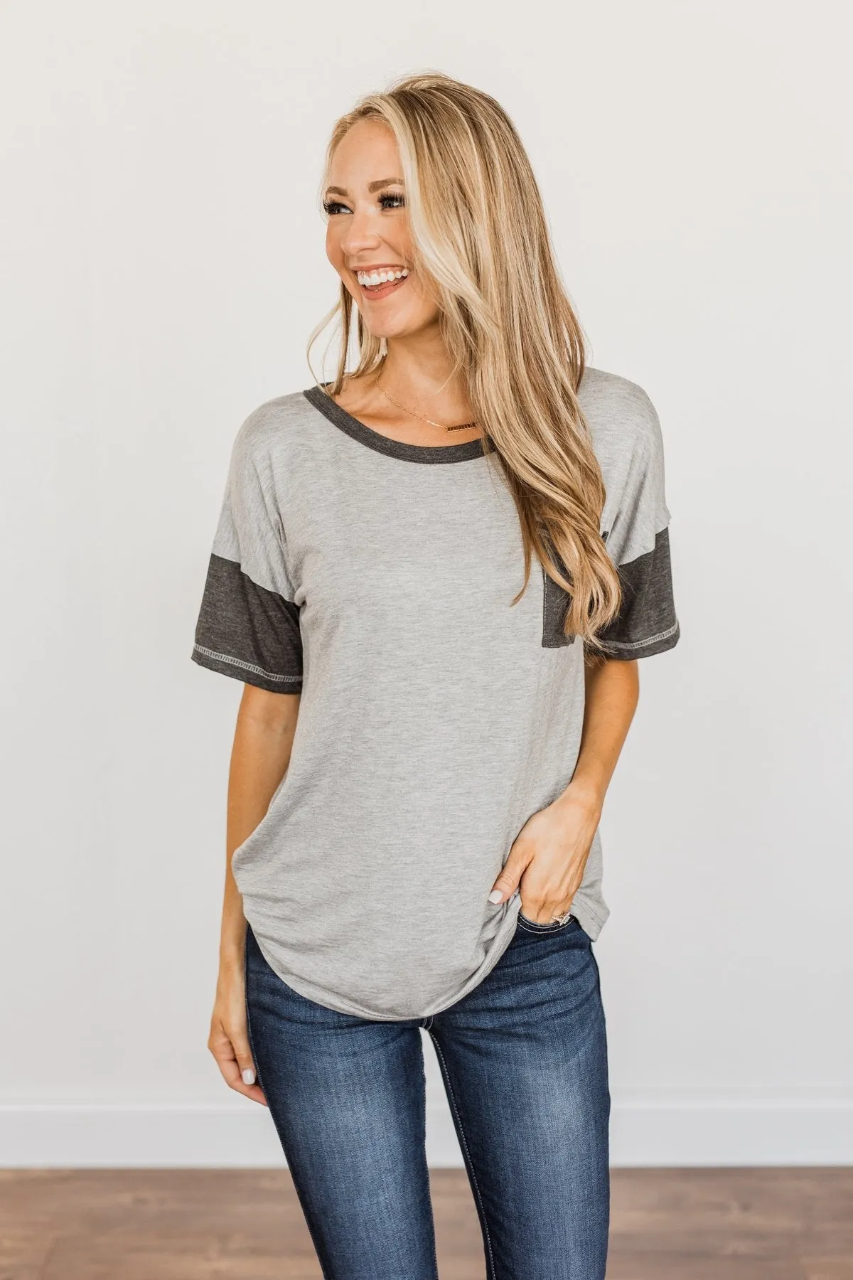 Sense Of Pride Pocket Top- Grey & Charcoal