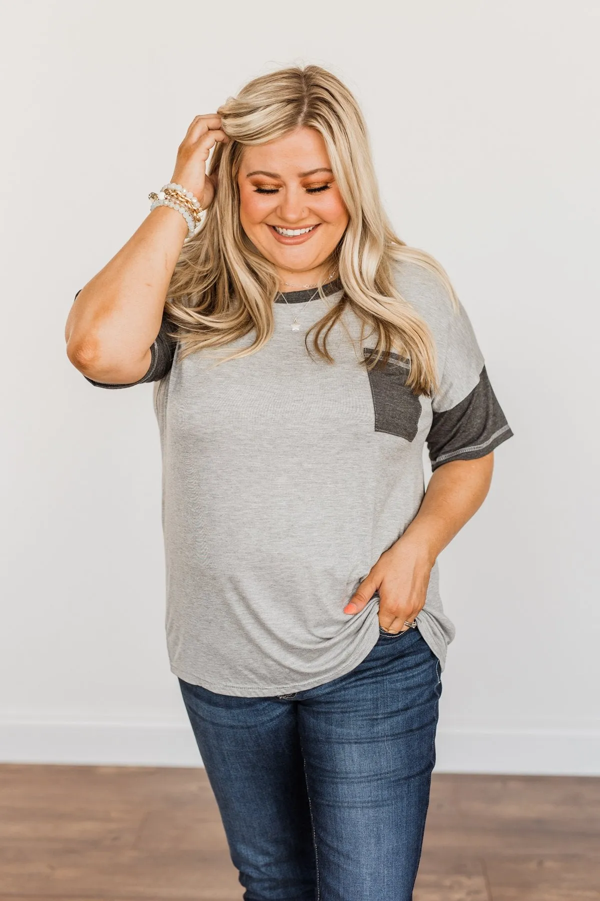 Sense Of Pride Pocket Top- Grey & Charcoal