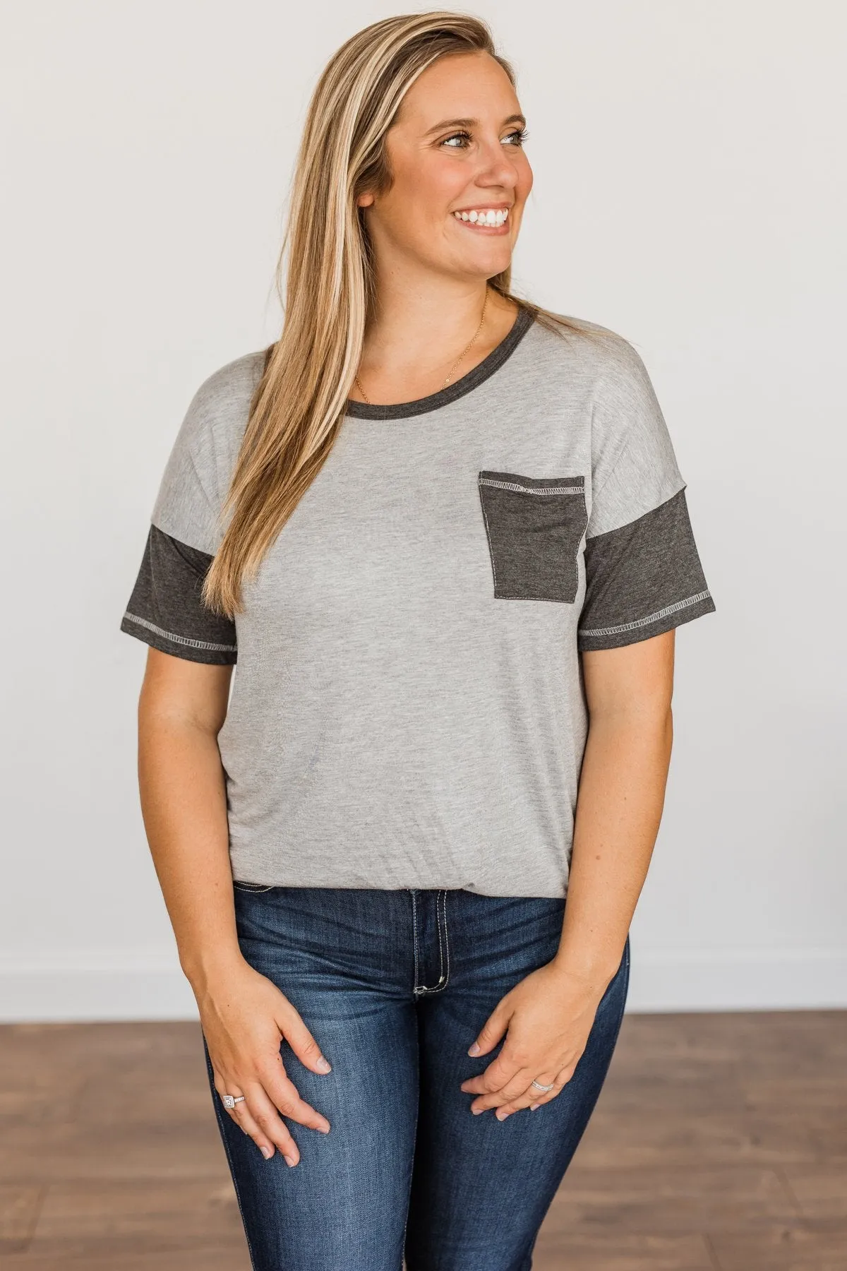 Sense Of Pride Pocket Top- Grey & Charcoal