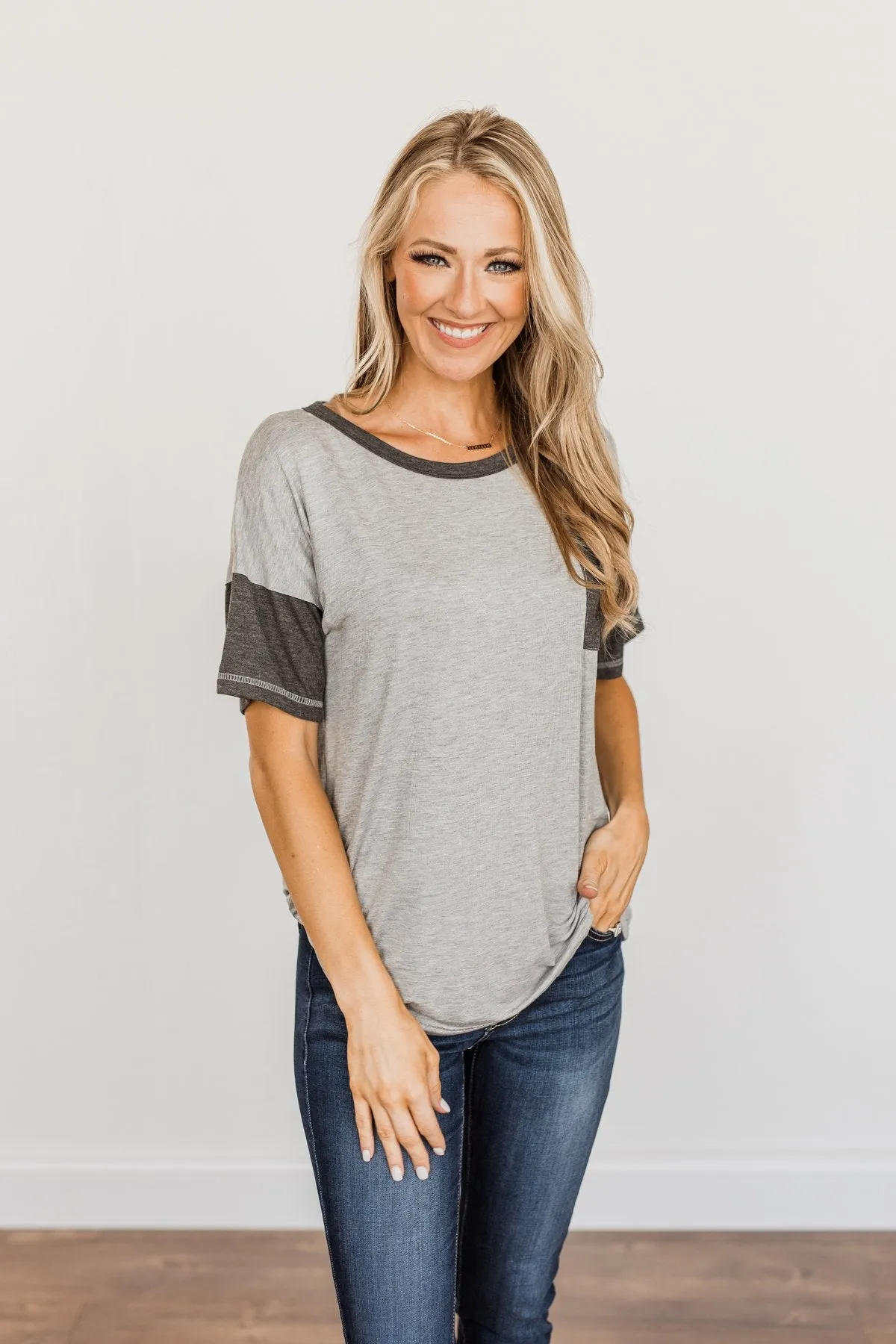 Sense Of Pride Pocket Top- Grey & Charcoal