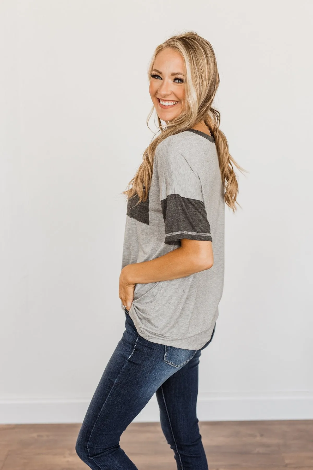 Sense Of Pride Pocket Top- Grey & Charcoal