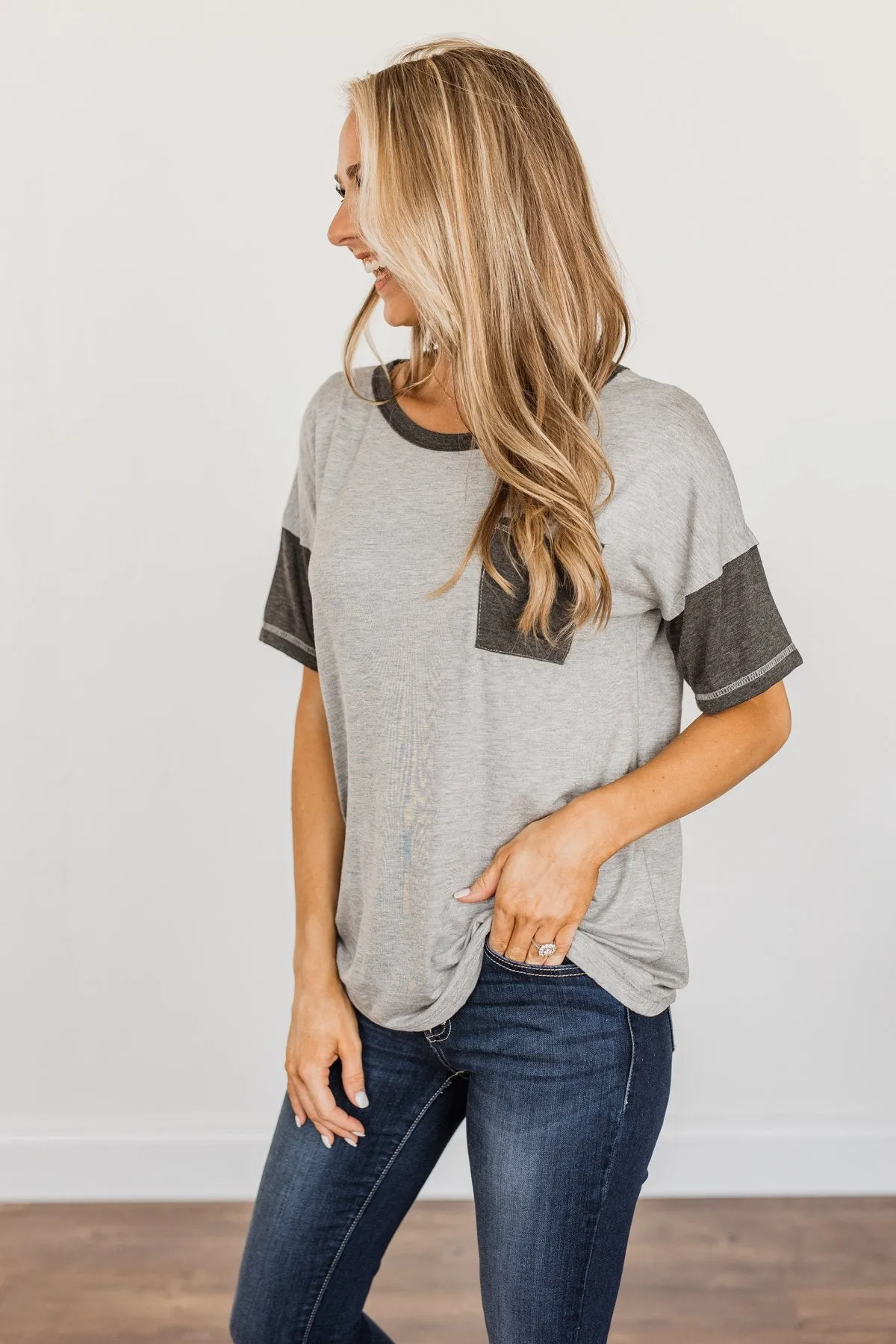 Sense Of Pride Pocket Top- Grey & Charcoal