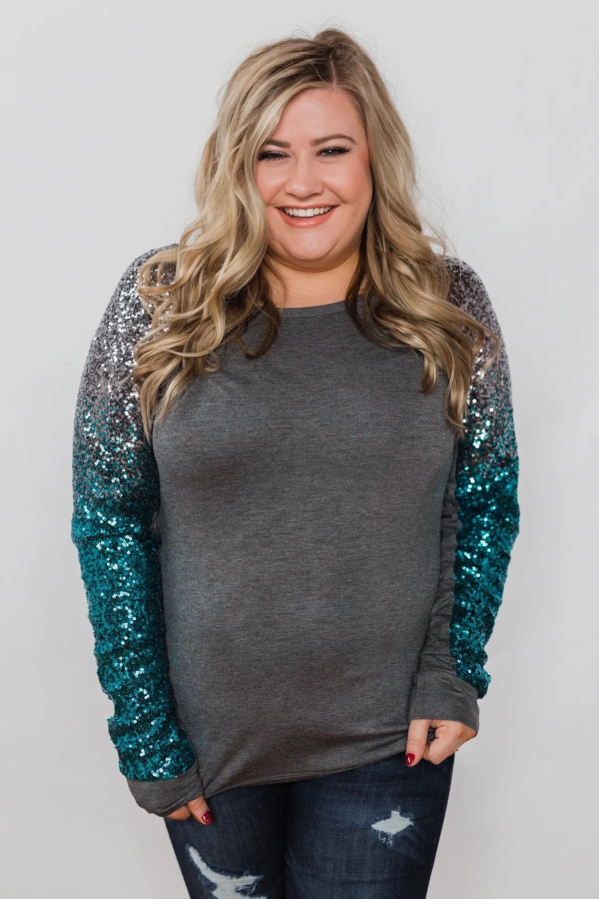 Shine Bright Sequin Top- Charcoal