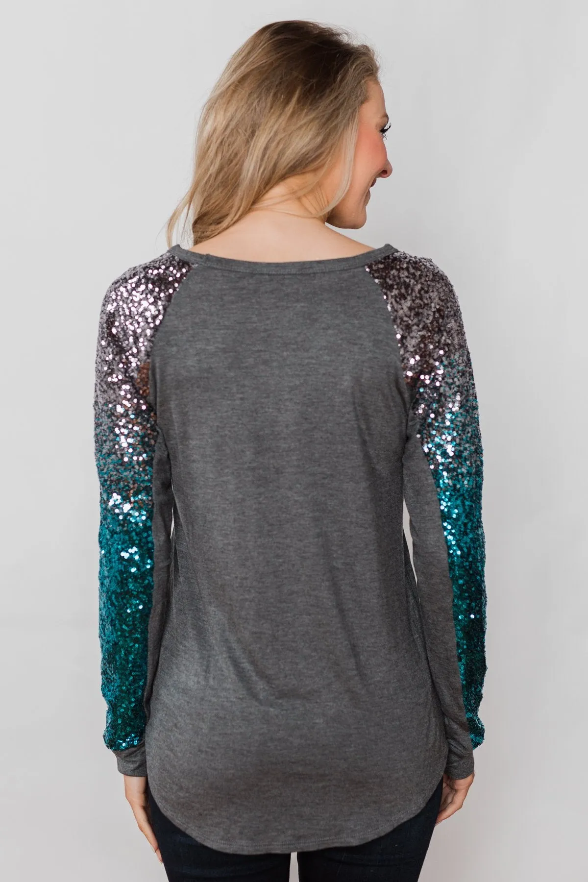 Shine Bright Sequin Top- Charcoal