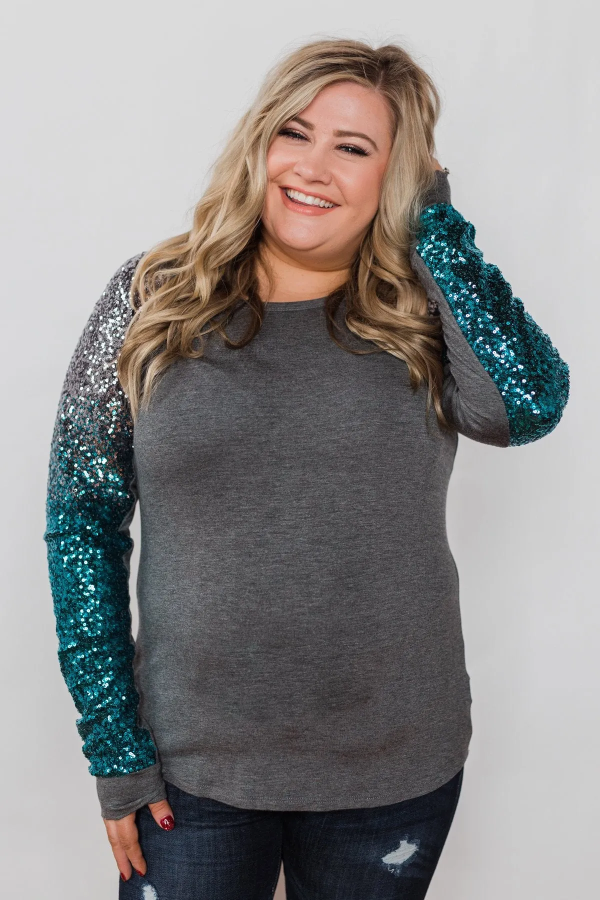 Shine Bright Sequin Top- Charcoal