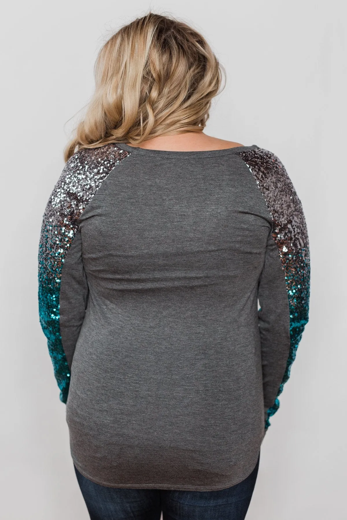 Shine Bright Sequin Top- Charcoal