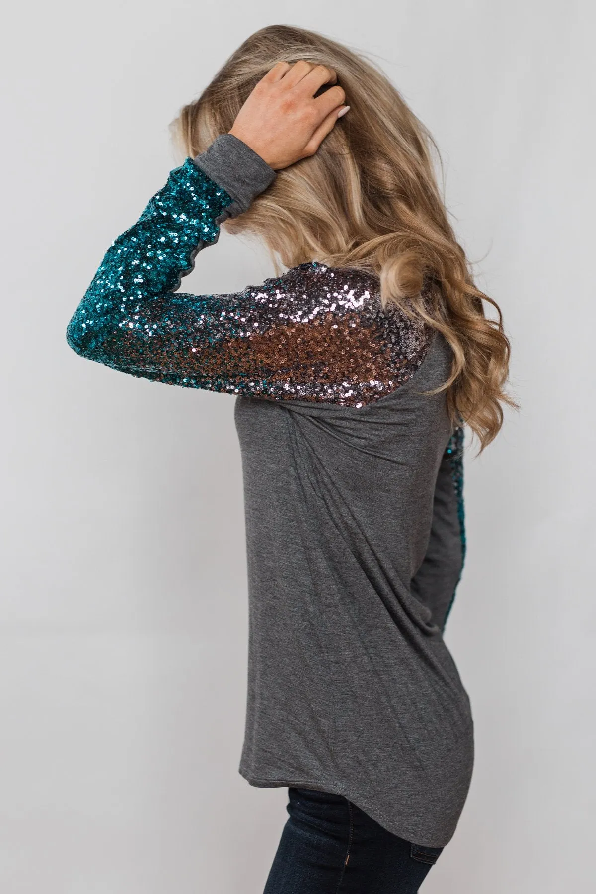 Shine Bright Sequin Top- Charcoal