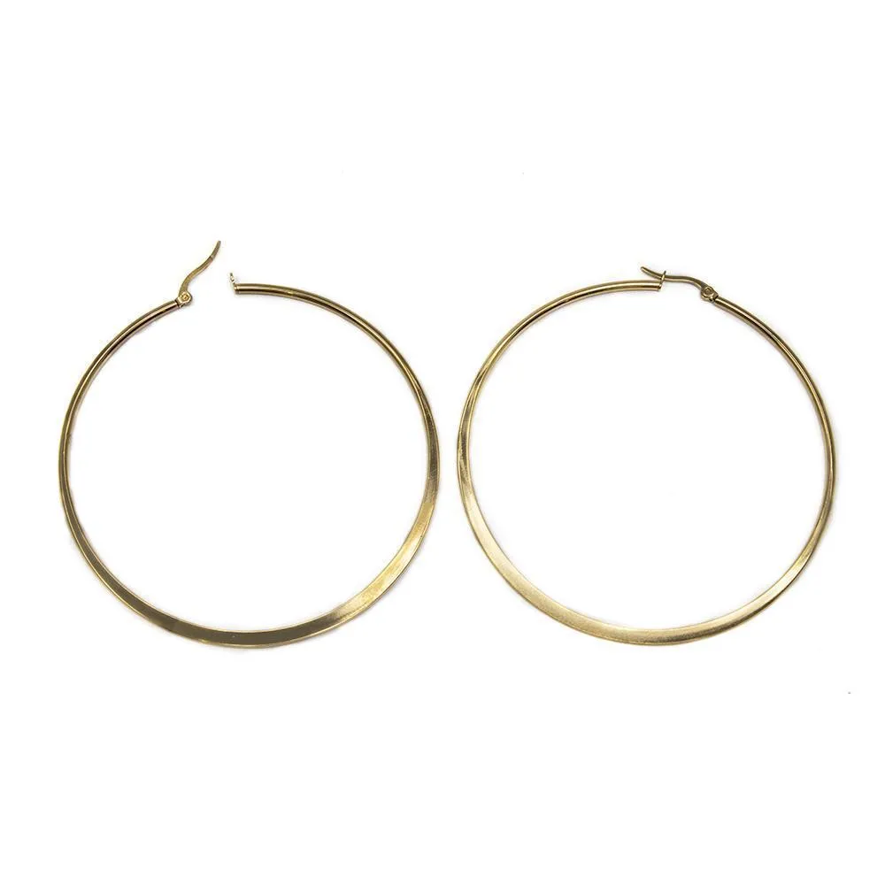 Stainless Steel 70MM Flat Hoop Earrings Gold Plated