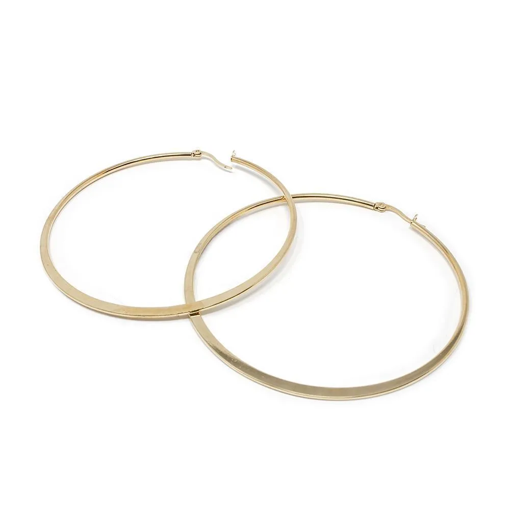 Stainless Steel 70MM Flat Hoop Earrings Gold Plated