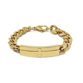 Stainless Steel Figaro Chain Brace Cross Plate Gold Plated