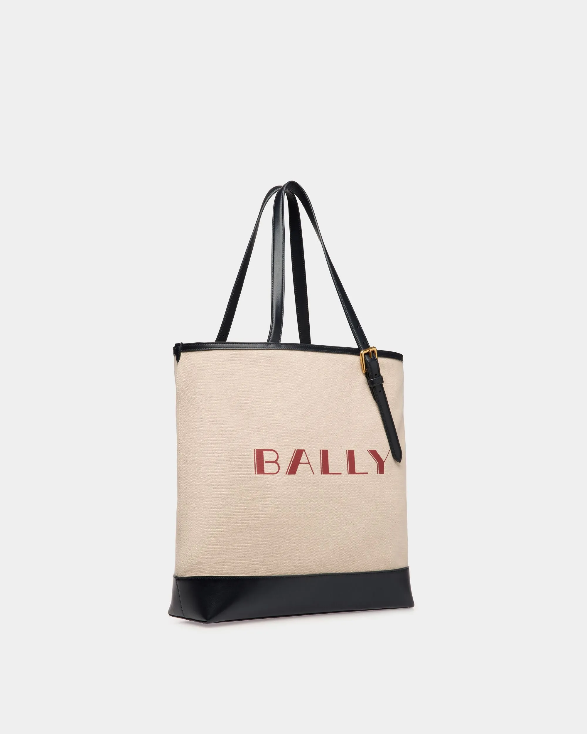 Summer Capsule Tote Bag In Natural And Navy Blue Canvas And Leather 