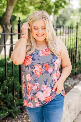 Summer Feeling Floral Racerback Tank Top- Charcoal