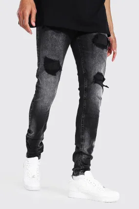 Tall Skinny Stretch Rip And Repair Jeans | boohooMAN UK